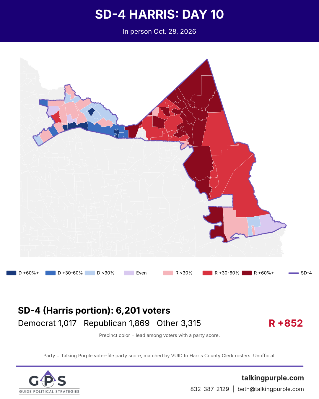 Senate District 4 Harris County portion day 10 early vote map