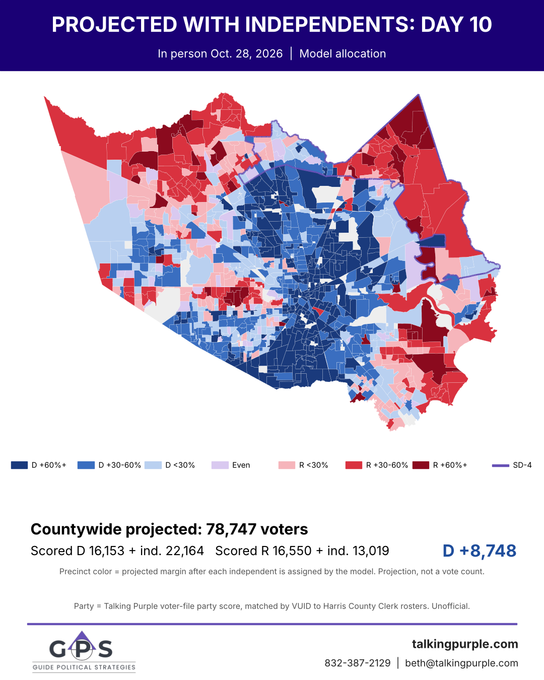 Harris County day 10 projected map with independents assigned by model