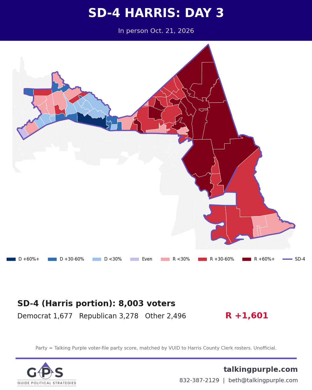 Senate District 4 Harris County portion day 3 early vote map
