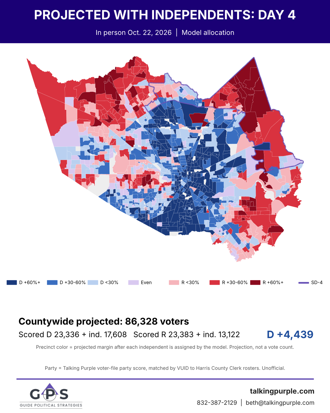 Harris County day 4 projected map with independents assigned by model