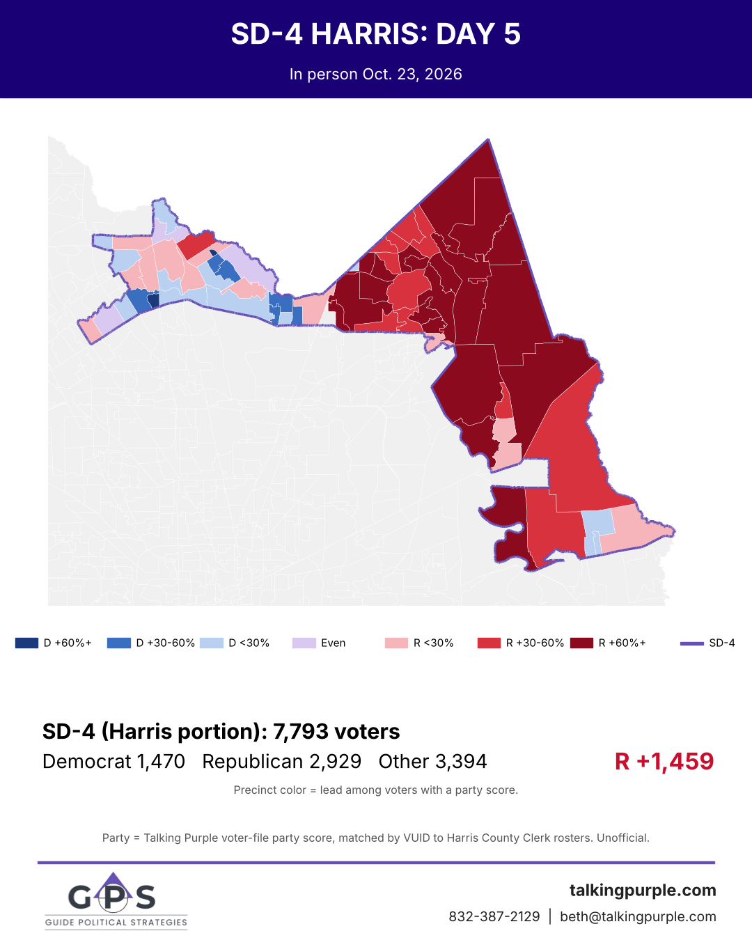 Senate District 4 Harris County portion day 5 early vote map