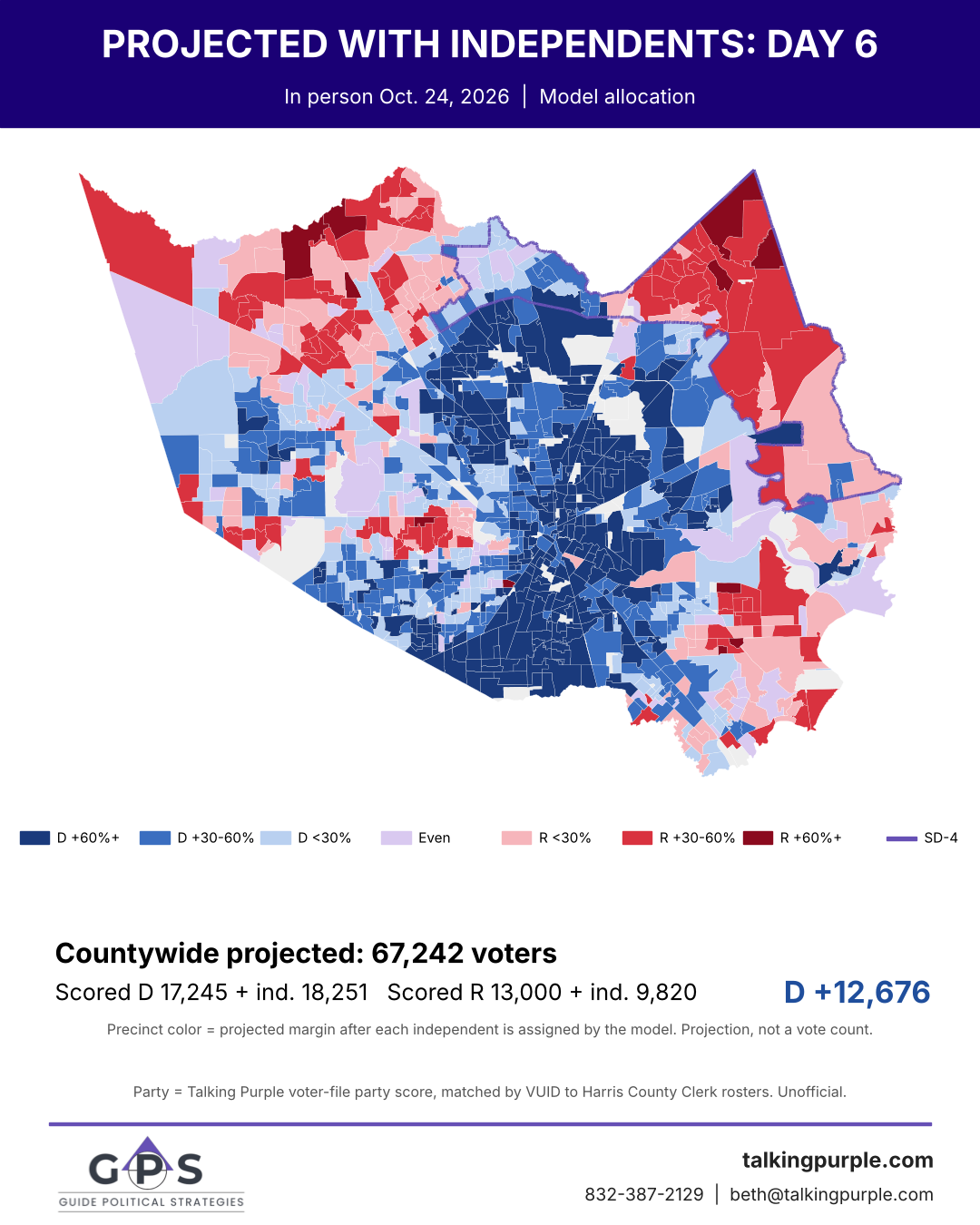 Harris County day 6 projected map with independents assigned by model