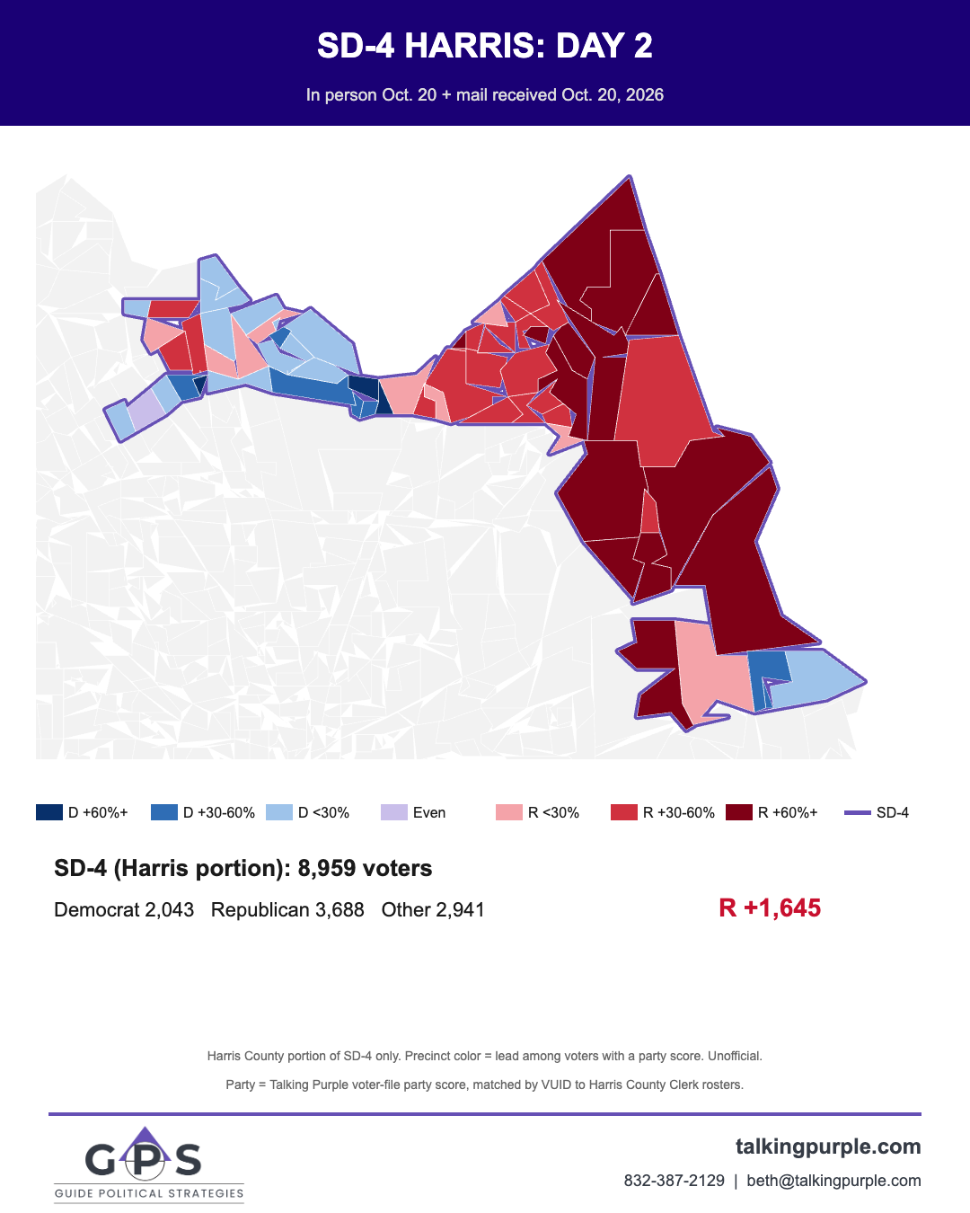 Senate District 4 Harris County portion day 2 early vote map